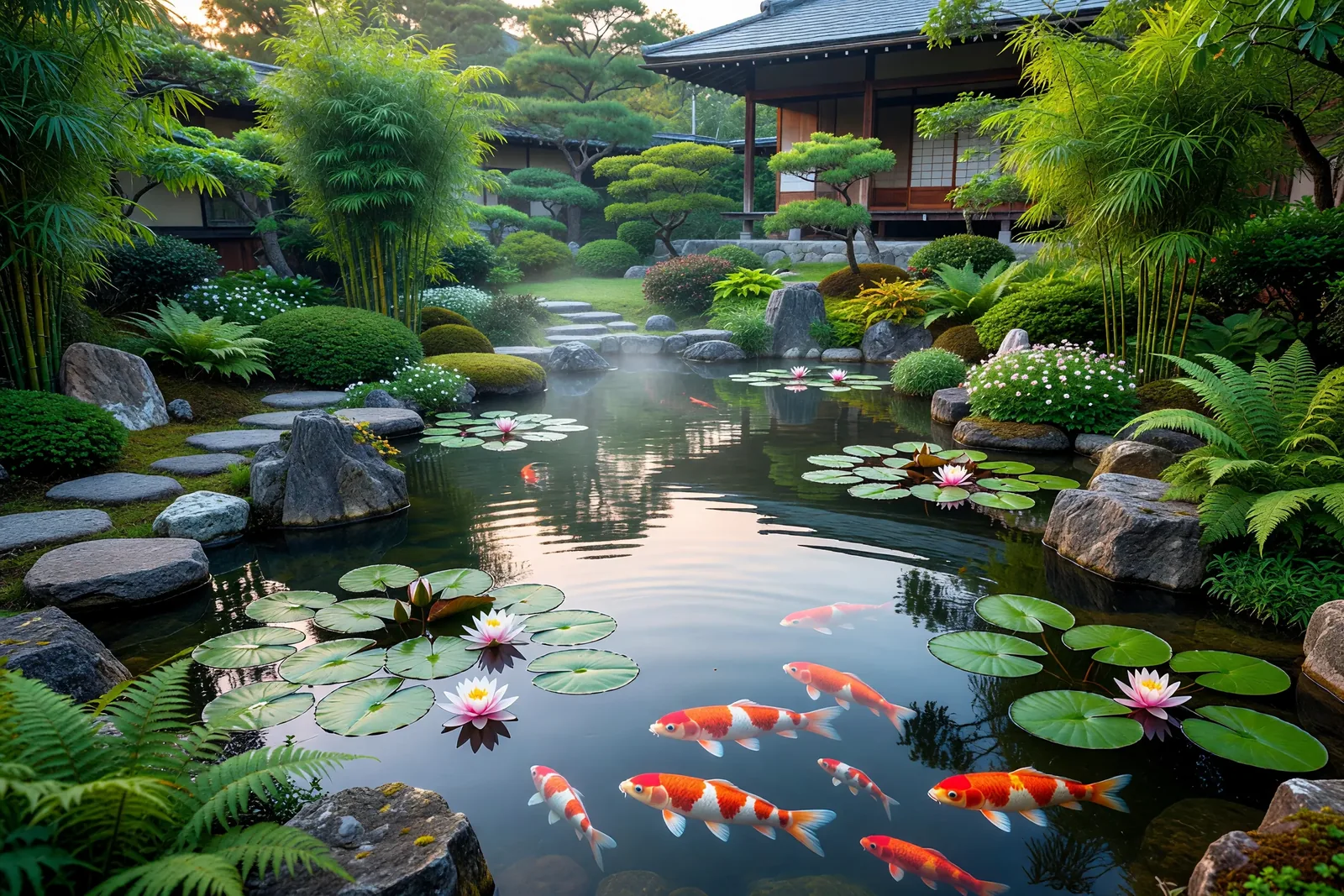 日本庭園 池と石組みの施工例