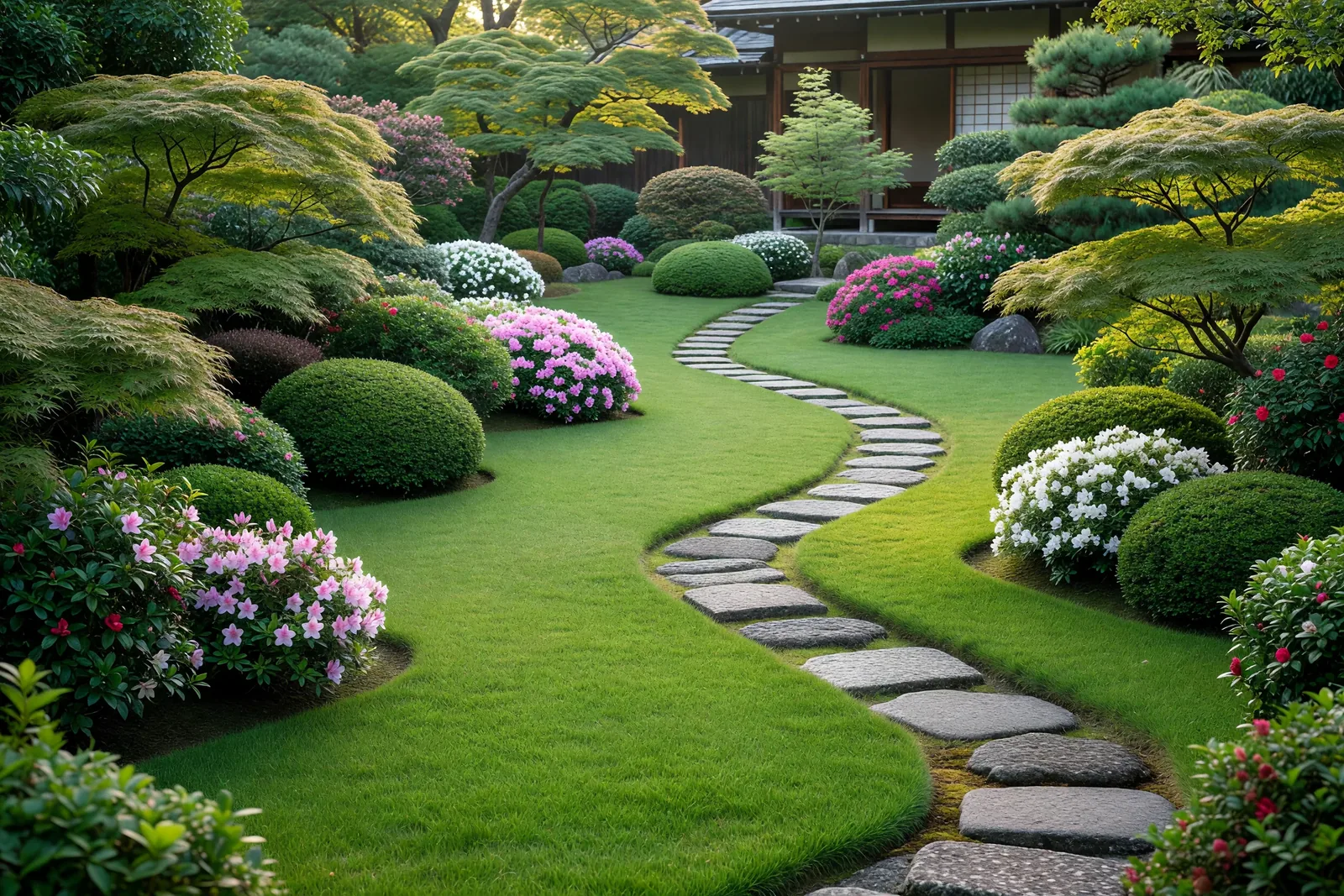 芝生と植栽施工例