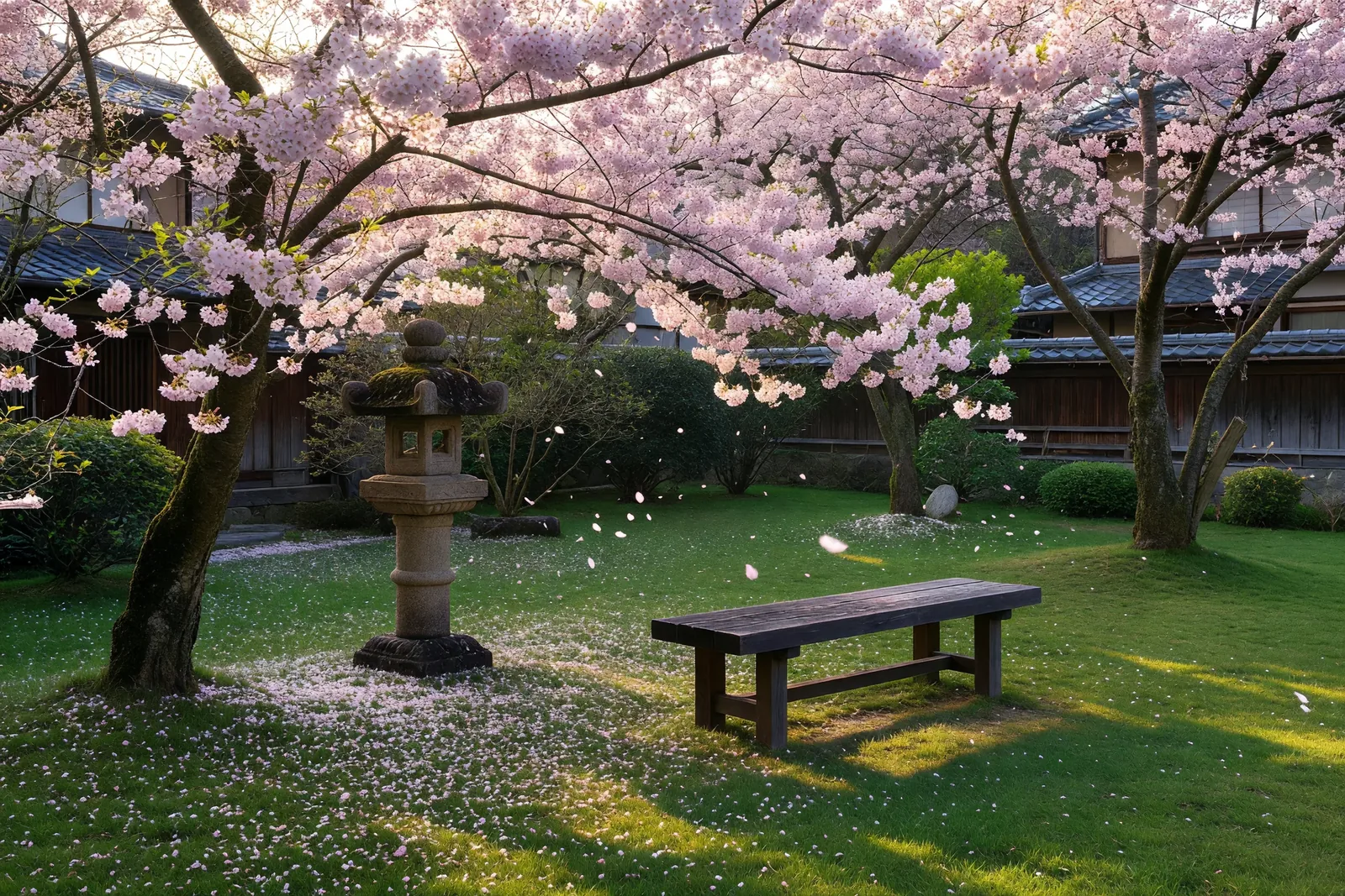春の庭園 桜と緑の調和