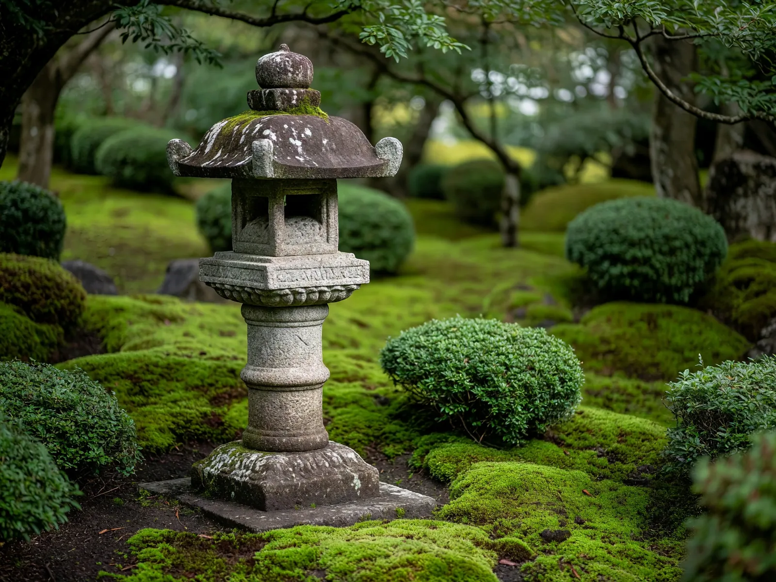 石灯籠とコケの日本庭園デザイン